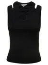 Msgm Black Ribbed Tank Top With Cut-out Detailing In Cotton Woman In Black