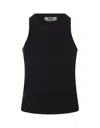 MSGM BLACK RIBBED TANK TOP WITH MSGM SIGNATURE