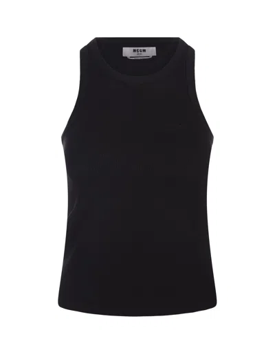 Msgm Black Ribbed Tank Top With  Signature