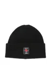Msgm Rose-patch Ribbed Beanie Accessories In Black