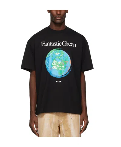 Msgm Black Round-collar Short-sleeved T-shirt