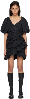 Msgm Puff Sleeve Dress With Ruched Hem In 99 Black
