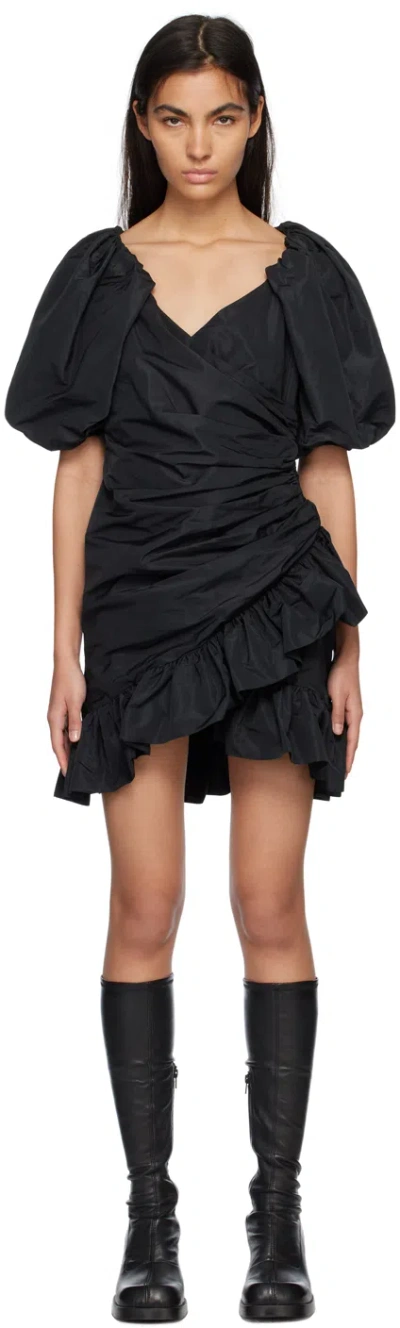 MSGM BLACK RUFFLED MINI DRESS