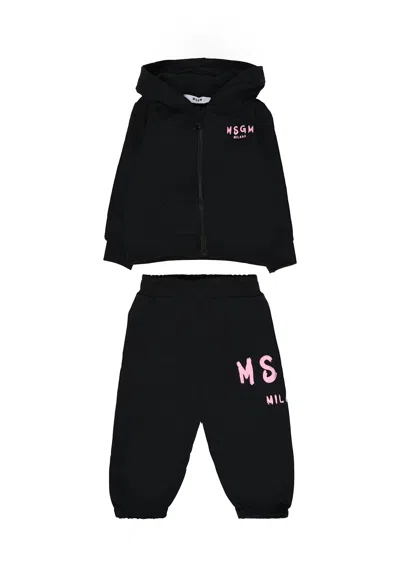 MSGM BLACK SET FOR BABY GIRL WITH PINK LOGO