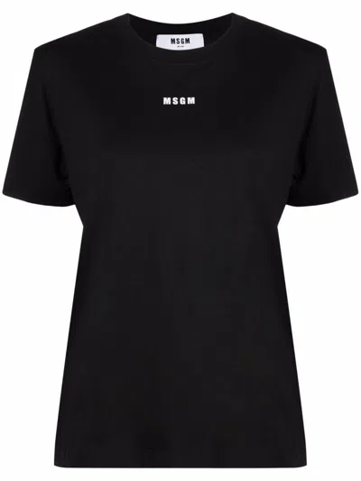 Msgm Black Short-sleeved T-shirt With Logo