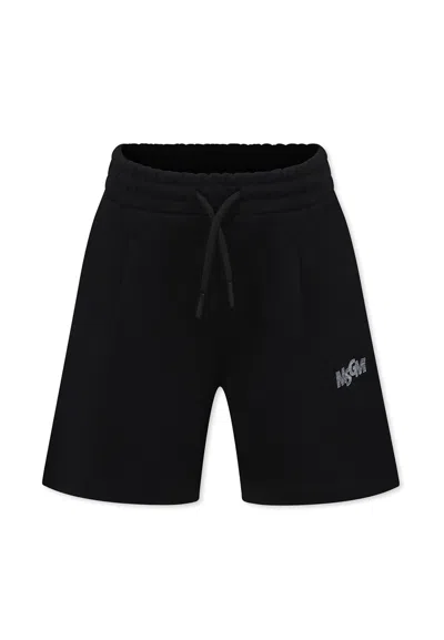 Msgm Kids' Black Shorts For Boy With Logo