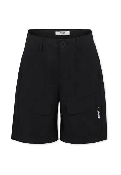 Msgm Kids' Black Shorts For Boy With Logo