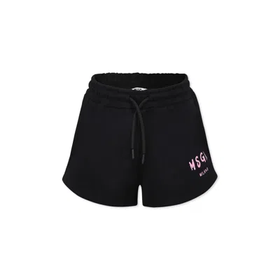 Msgm Kids' Black Shorts For Girl With Logo