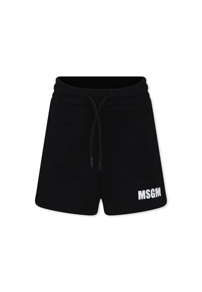 Msgm Kids' Black Shorts For Girl With Logo