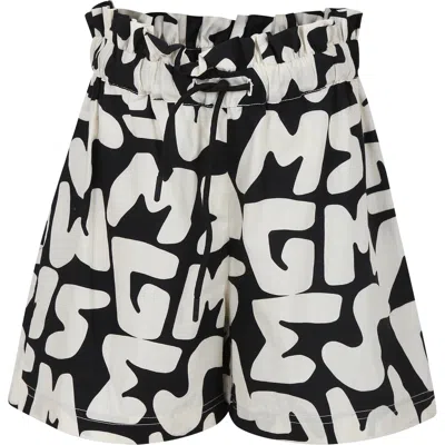 Msgm Kids' Black Shorts For Girl With Logo