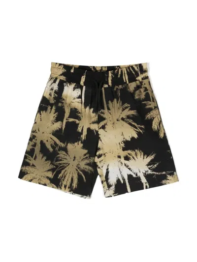 Msgm Kids' Palm Tree-print Bermuda Shorts In Black