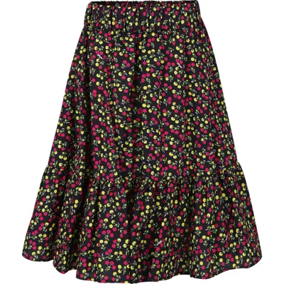 Msgm Kids' Black Skirt For Girl With Cherry Print
