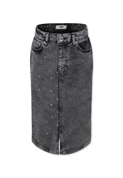 Msgm Kids' Black Skirt For Girl With Rhinestones