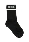 Msgm Black Socks For Kids With White Logo In Black