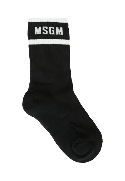 MSGM BLACK SOCKS FOR KIDS WITH WHITE LOGO