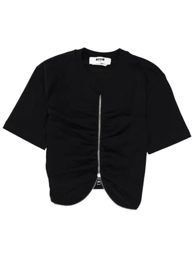 MSGM WOMEN BLACK SOLID CREW NECK T-SHIRT