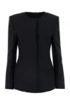 Msgm Stretch Polyester Blend Blazer With Front Pockets In Black