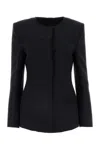 Msgm Stretch Polyester Blend Blazer With Front Pockets In Black