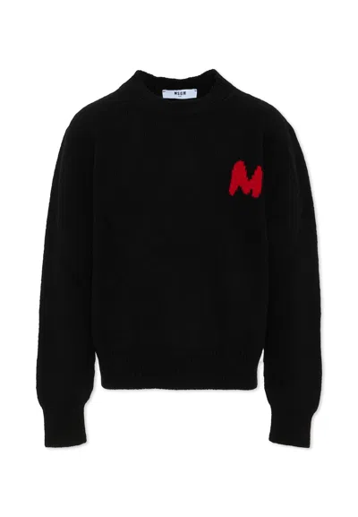 Msgm Kids' Black Sweater For Boy With Letter
