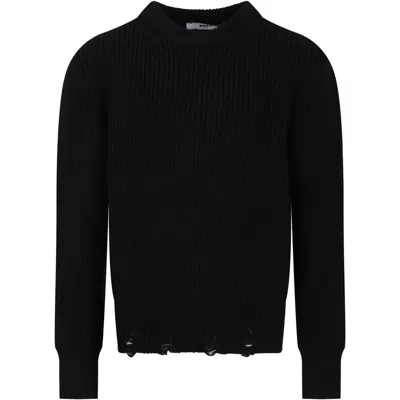 Msgm Kids' Black Sweater For Boy With Logo In Nero