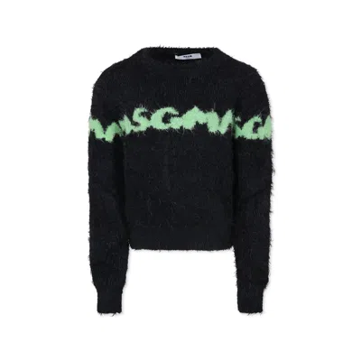 Msgm Kids' Black Sweater For Girl With Logo