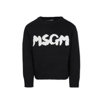 Msgm Black Sweater For Kids With Logo In Nero
