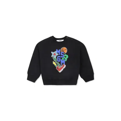 Msgm Black Sweatshirt For Baby Boy With Logo