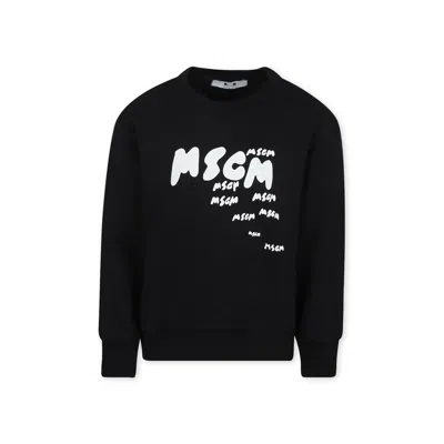 Msgm Kids' Black Sweatshirt For Boy With Logo