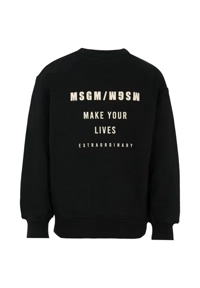 Msgm Kids' Black Sweatshirt For Boy With Logo