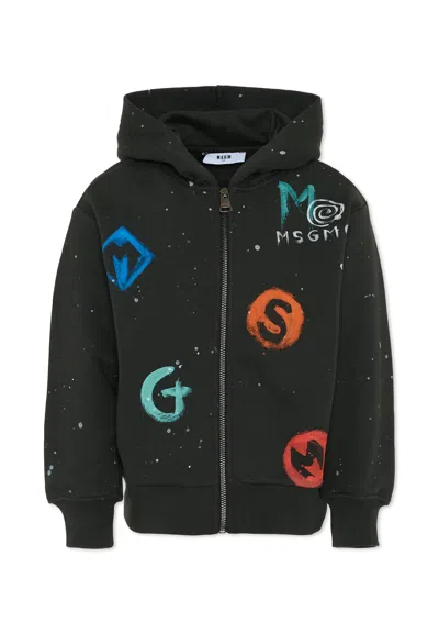Msgm Kids' Black Sweatshirt For Boy With Logo
