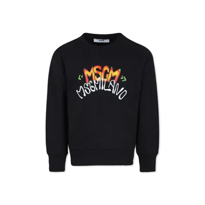 Msgm Kids' Black Sweatshirt For Boy With Logo