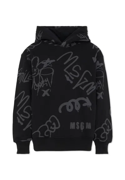 Msgm Kids' Black Sweatshirt For Boy With Print