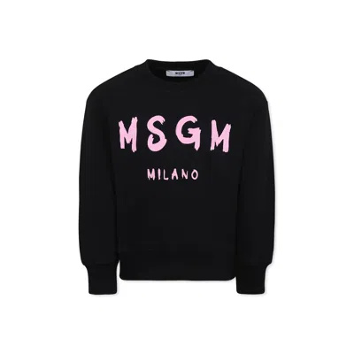 Msgm Kids' Black Sweatshirt For Girl With Logo