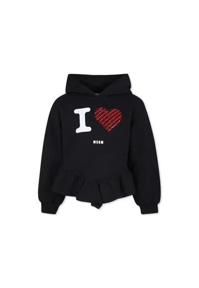 Msgm Kids' Black Sweatshirt For Girl With Logo
