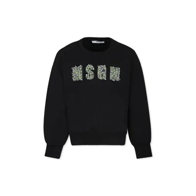 Msgm Kids' Rhinestone-embellished Sweatshirt In Black