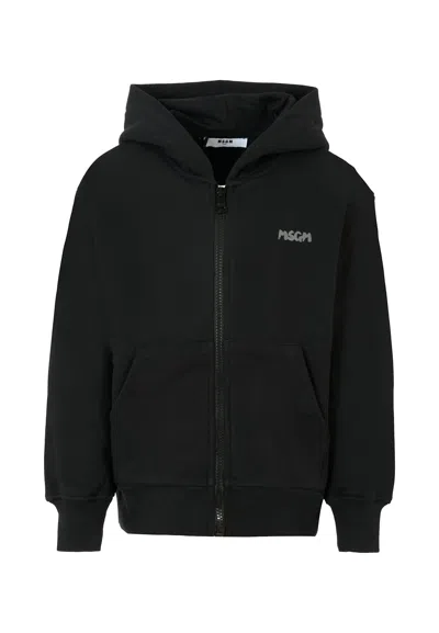 MSGM BLACK SWEATSHIRT FOR KIDS WITH GRAY LOGO