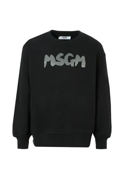 MSGM BLACK SWEATSHIRT FOR KIDS WITH GREY LOGO