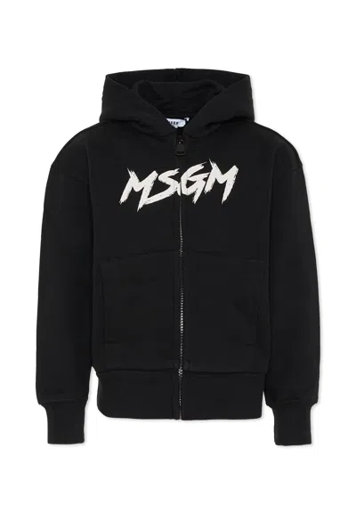 Msgm Black Sweatshirt For Kids With Logo