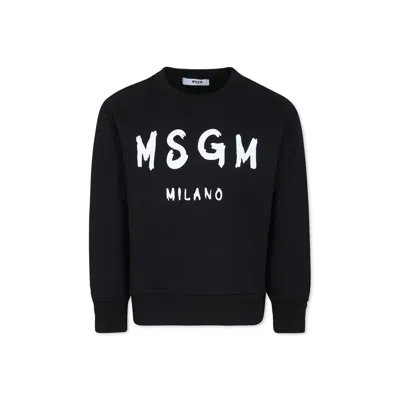 MSGM BLACK SWEATSHIRT FOR KIDS WITH LOGO