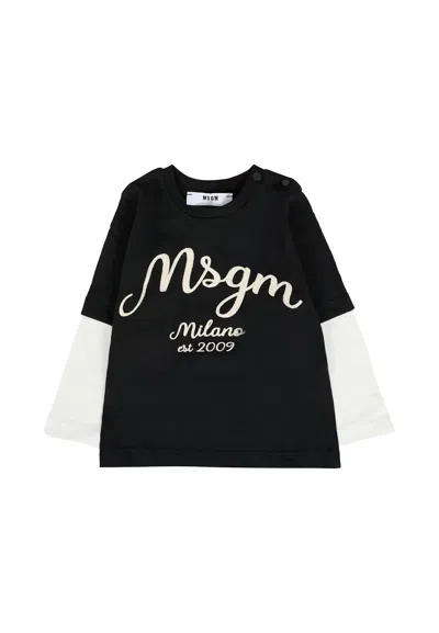 MSGM BLACK T-SHIRT FOR BABY BOY WITH LOGO