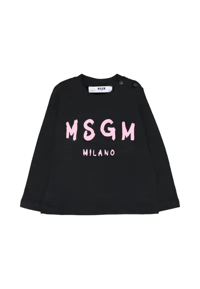 Msgm Black T-shirt For Baby Girl With Logo