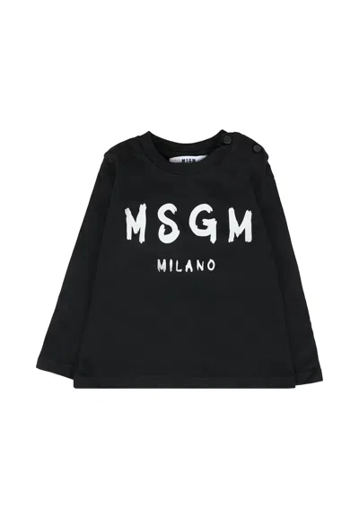 MSGM BLACK T-SHIRT FOR BABYKIDS WITH LOGO