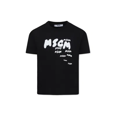 Msgm Kids' Black T-shirt For Boy With Logo