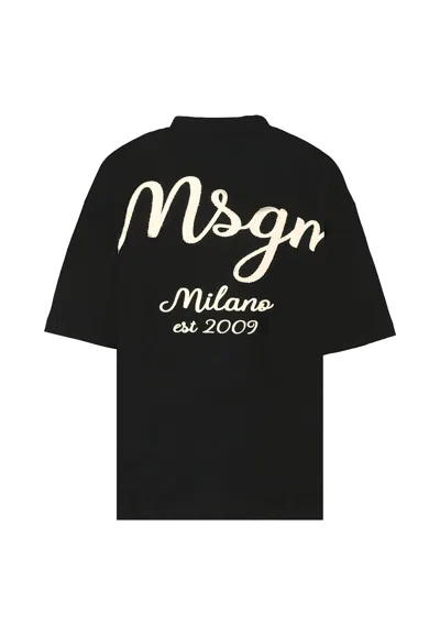 Msgm Kids' Black T-shirt For Boy With Logo