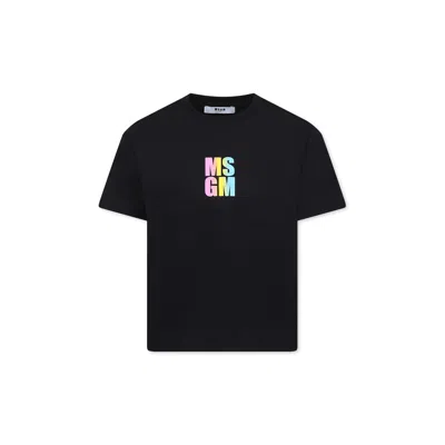 Msgm Kids' Black T-shirt For Girl With Logo