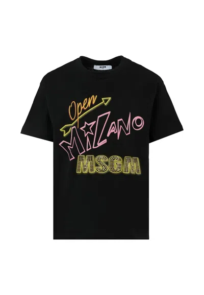 MSGM BLACK T-SHIRT FOR GIRL WITH LOGO