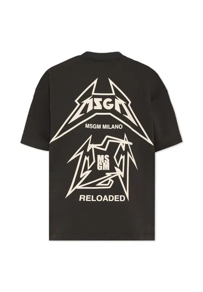 Msgm Kids' Black T-shirt For Girl With Logo Print