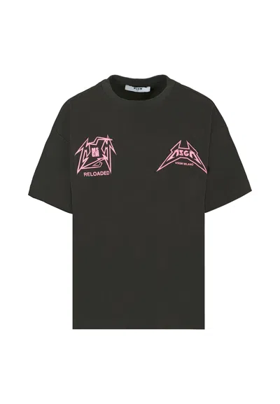 MSGM BLACK T-SHIRT FOR GIRL WITH LOGO PRINT