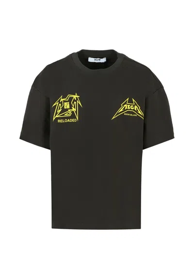 Msgm Kids' Black T-shirt For Girl With Logo Print