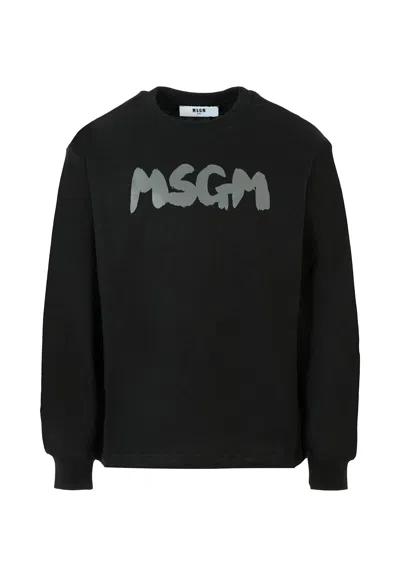 MSGM BLACK T-SHIRT FOR KIDS WITH GRAY LOGO